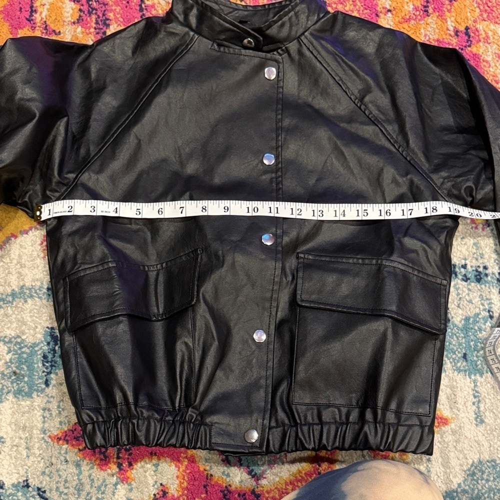 Black Faux Leather Jacket with Silver Buttons - Picture 4 of 6